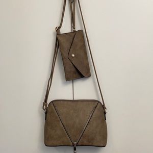 Faux Leather Zipper Crossbody & Envelope Wristlet Set